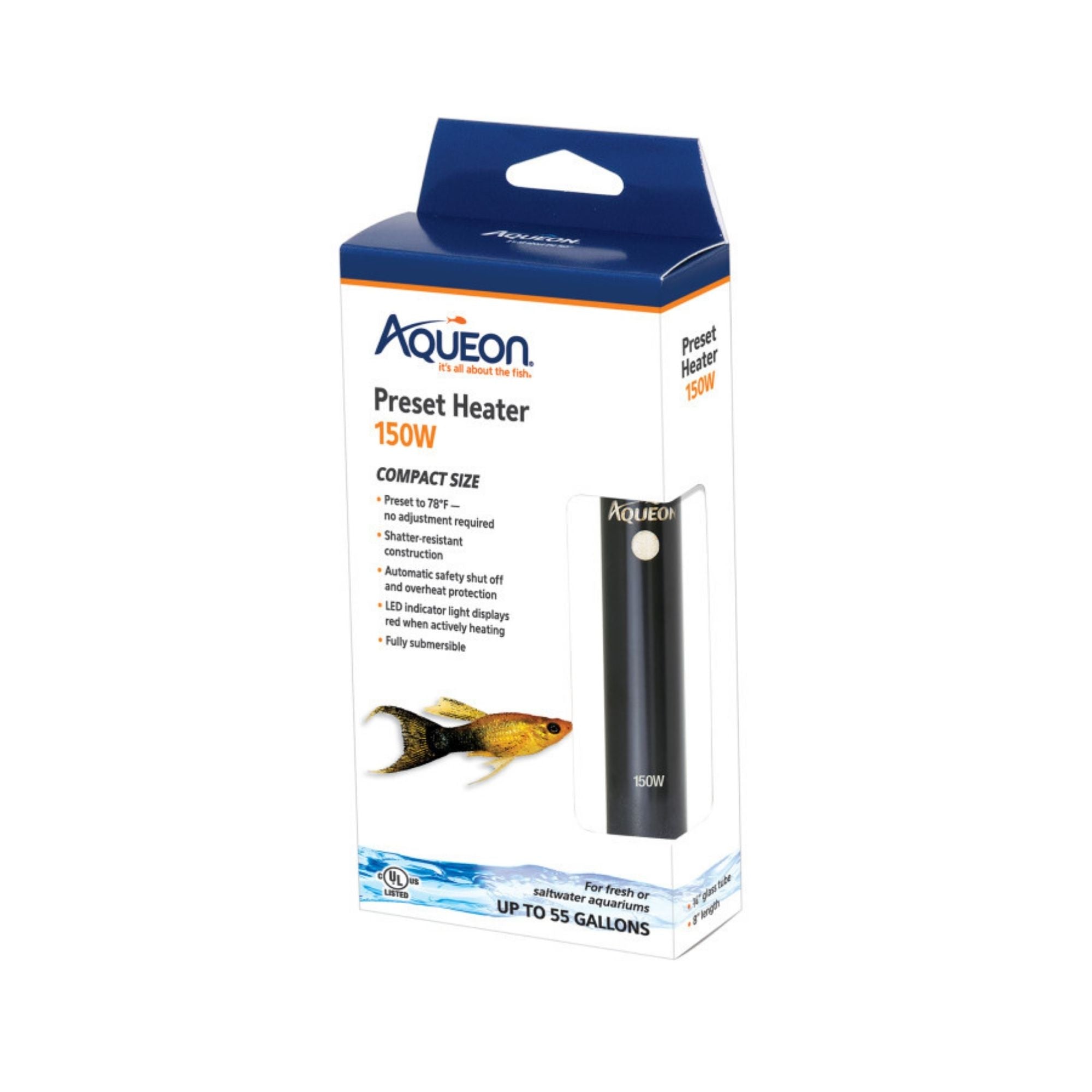 Aqueon Preset Aquarium Heater 1ea/Black, 150 W