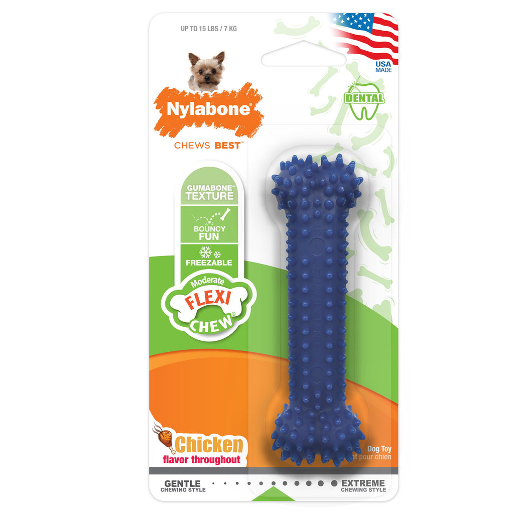 Nylabone Moderate Chew Textured Dog Dental Chew Toy Chicken, Blue