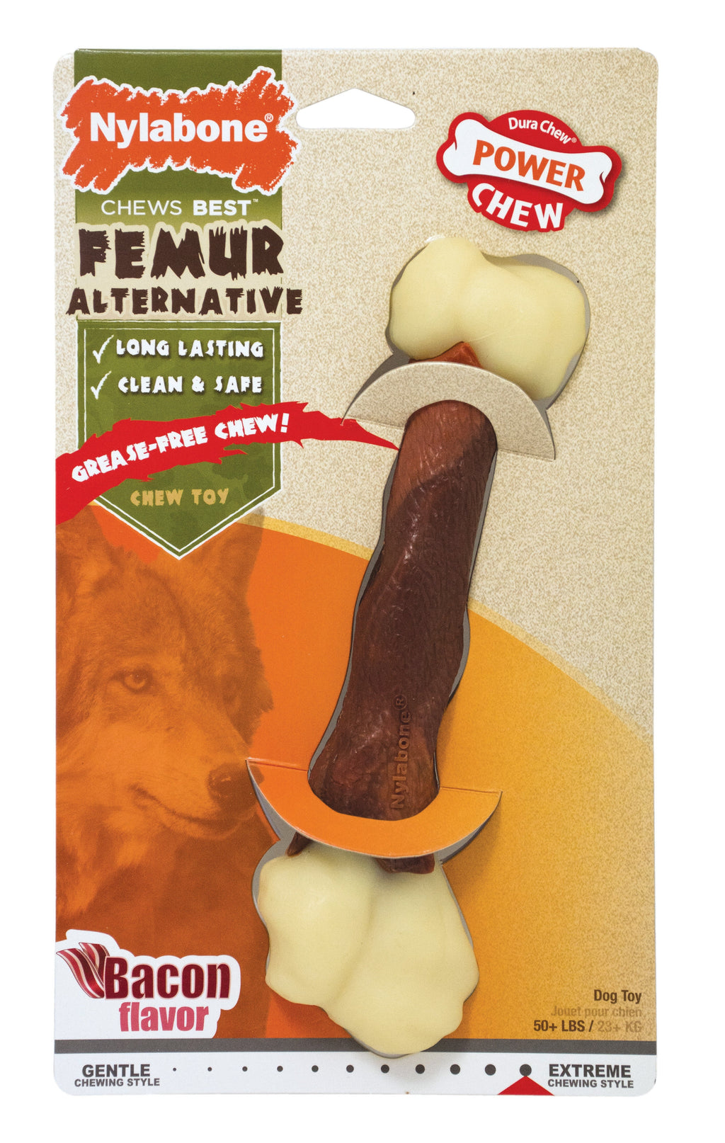 Nylabone Power Chew Femur Dog Bone Alternative Bacon 1ea/Large/Giant - Up To 50 lb