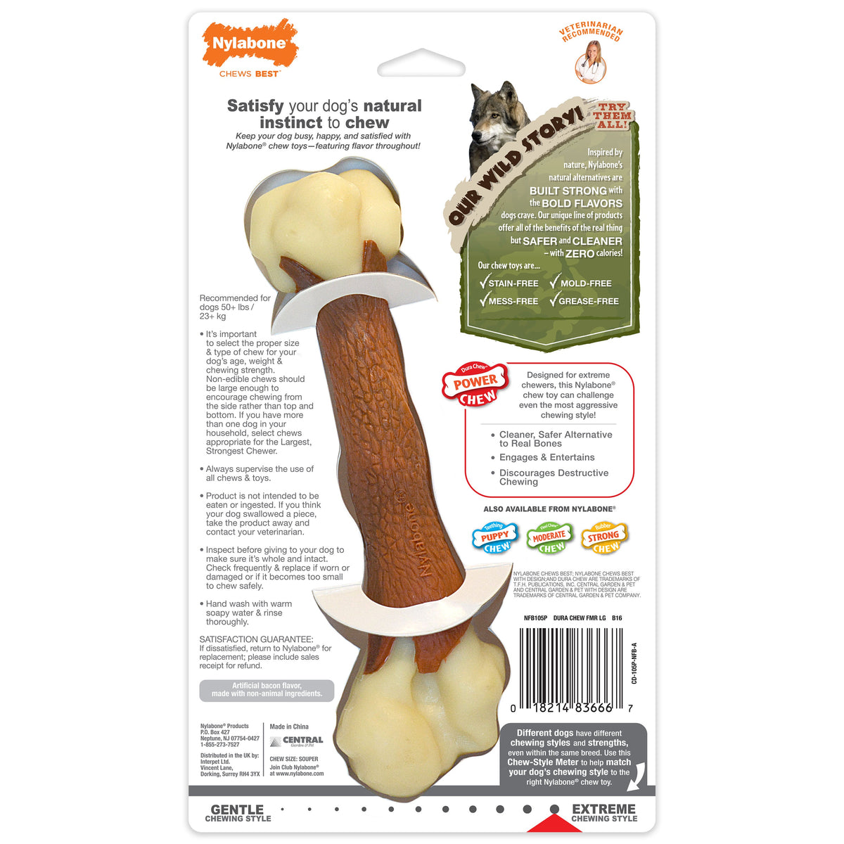 Nylabone Power Chew Femur Dog Bone Alternative Bacon 1ea/Large/Giant - Up To 50 lb