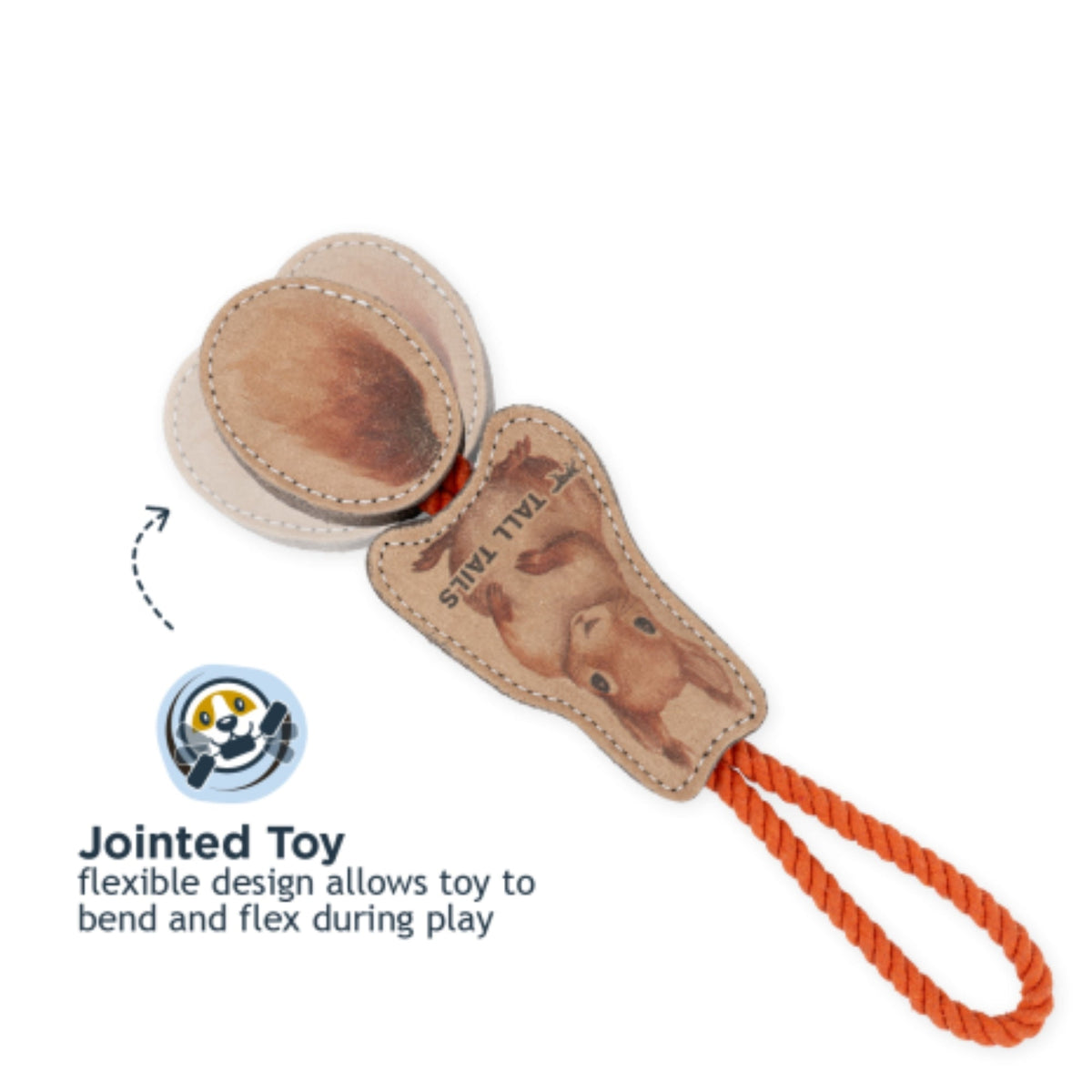 Tall Tails Dog Natural Leather Color Jointed Squirrel Tug, 16in.