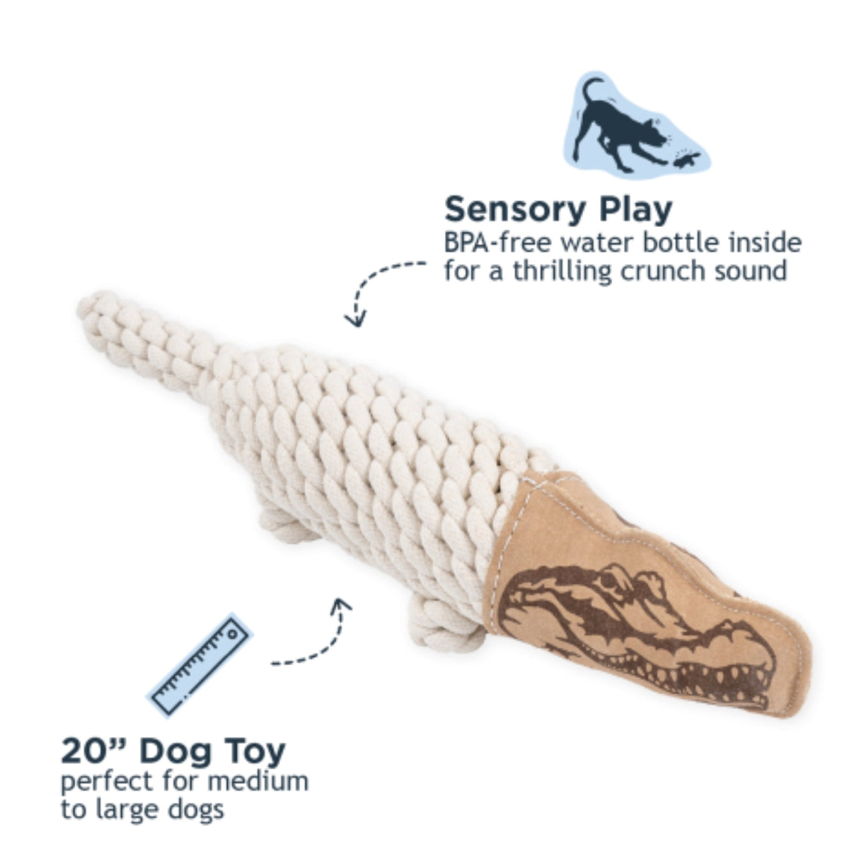 Tall Tails Dog Natural Leather & Rope Crunch Crocodile, 2in.