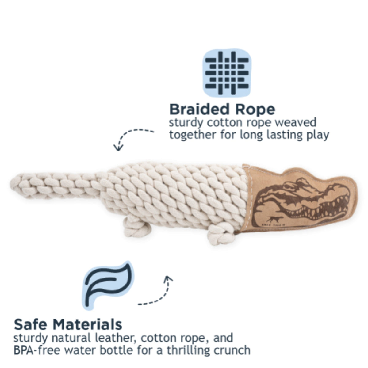 Tall Tails Dog Natural Leather & Rope Crunch Crocodile, 2in.