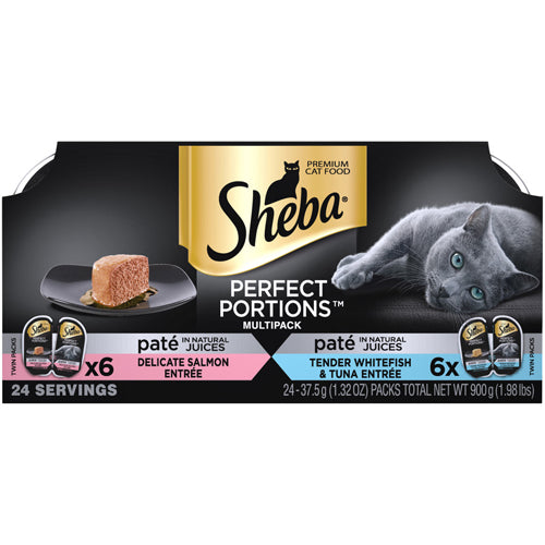 Sheba Perfect Portions Seafood Pate Variety Pack, 2.6 oz (12 Twin-Packs)