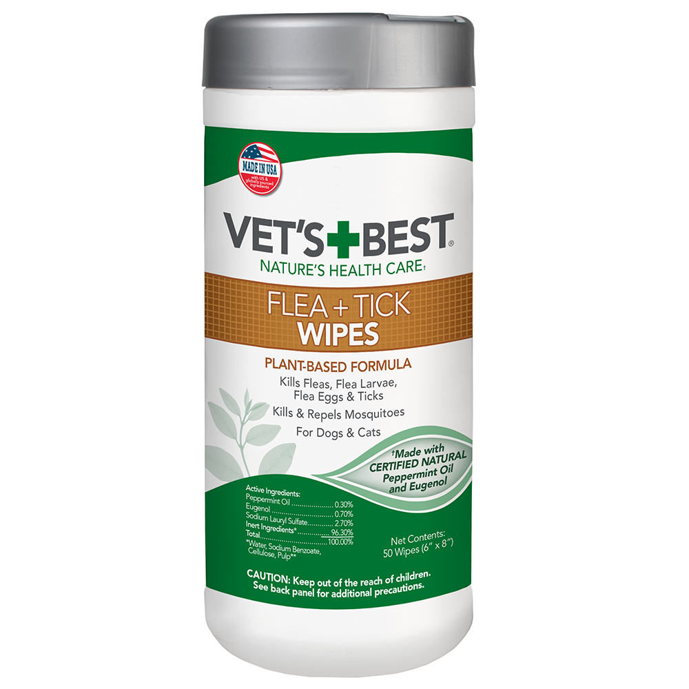 Vet's Best Flea & Tick Wipes for Dogs & Cats, 50 Count