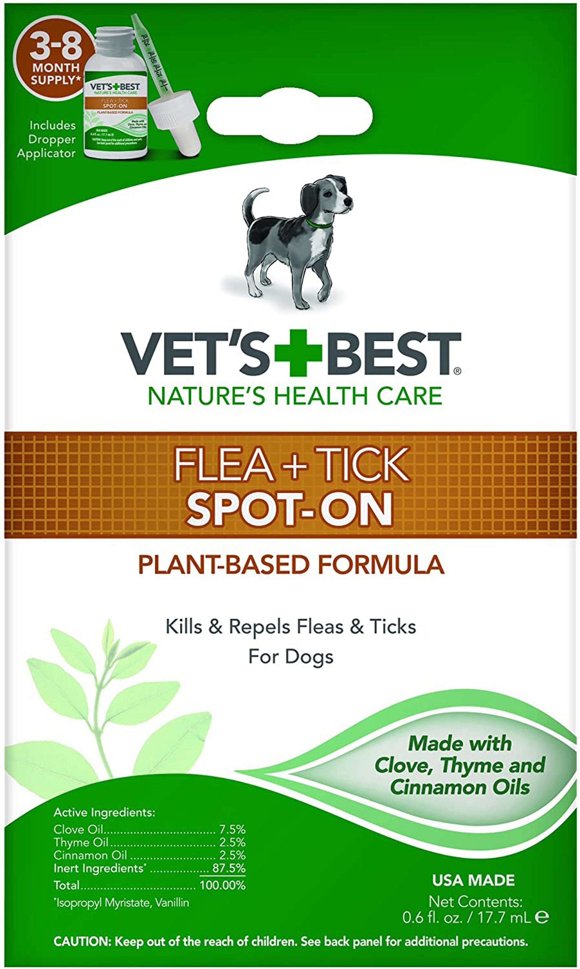 Vet's Best Flea & Tick Spot-On for Dogs Over 40 lbs (4.6 mL, 4-Pack)