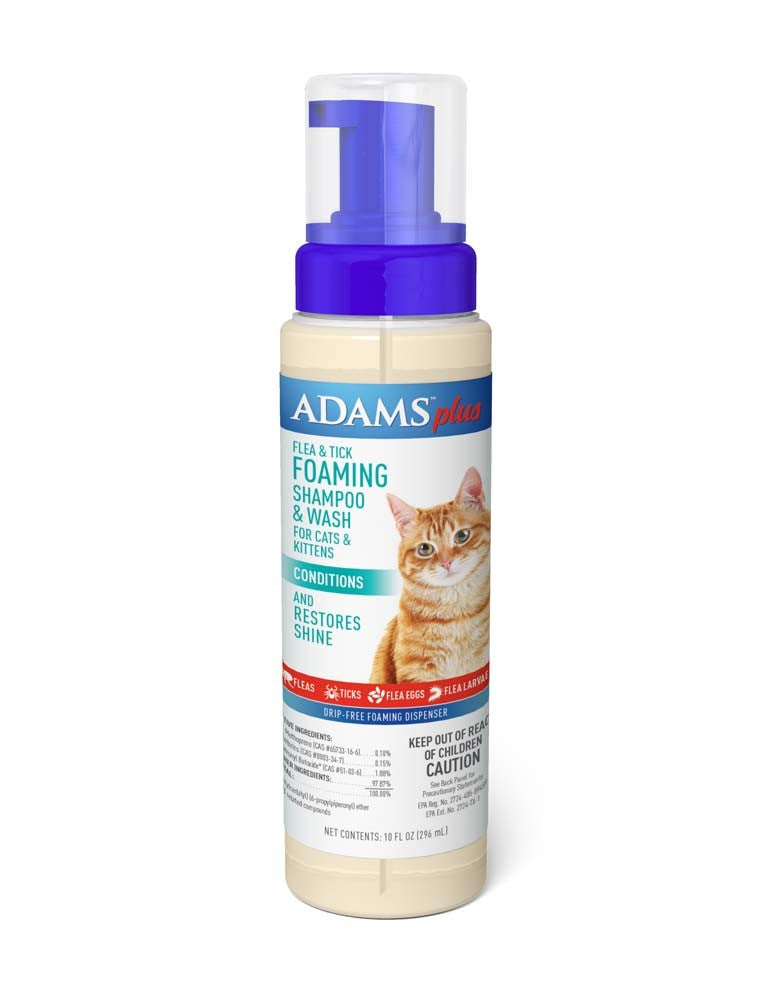 Adams Plus Flea & Tick Foaming Shampoo for Cats & Kittens, 10 oz