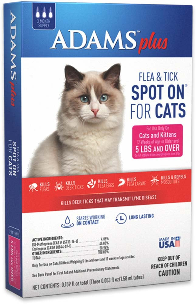 Adams Plus Flea & Tick Spot On for Cats Over 5 lbs, 3-Month Supply