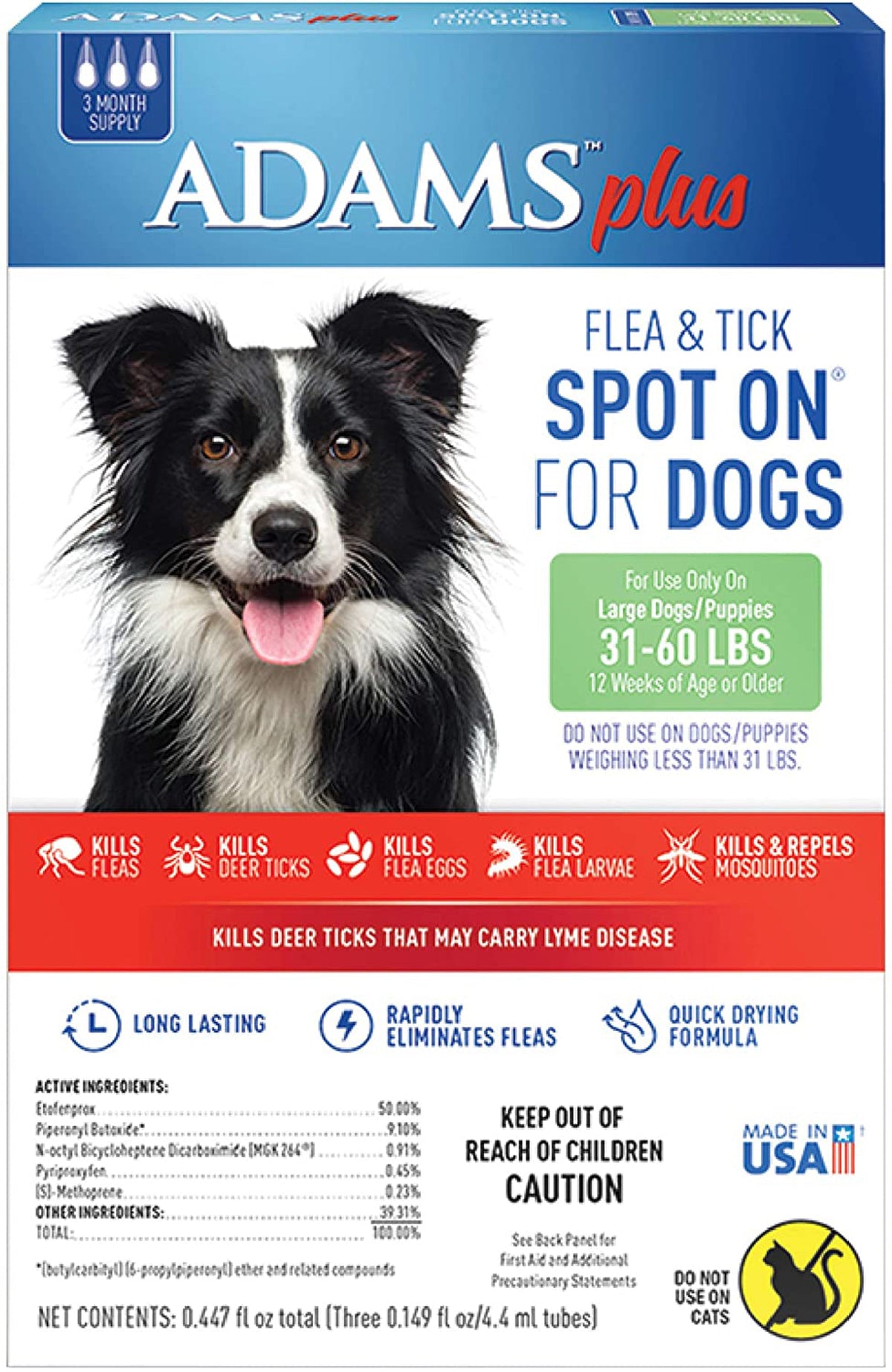 Adams Plus Flea & Tick Spot On for Large Dogs 3 Month