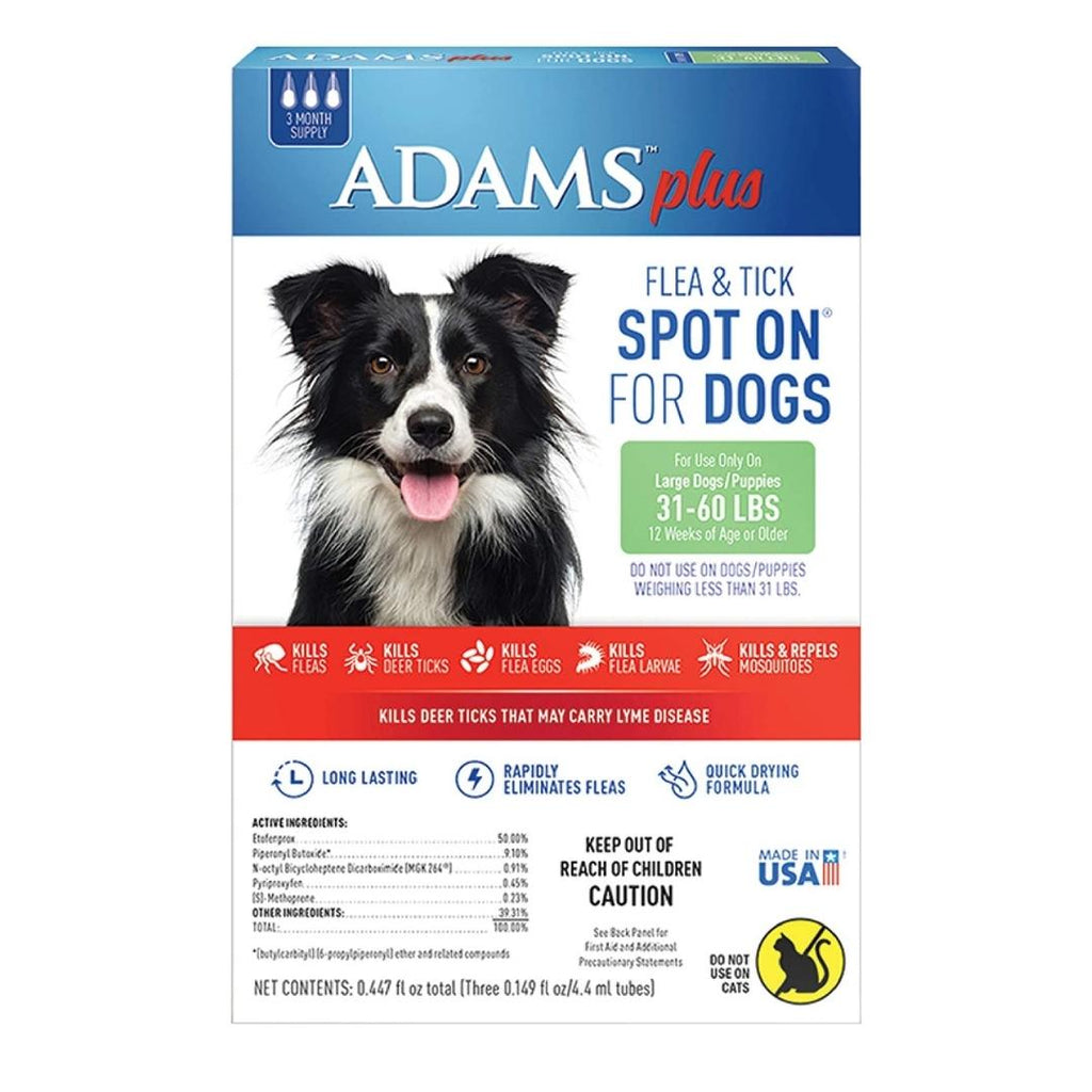 Adams Plus Flea & Tick Spot On for Dogs 31-60 lbs, 3-Month Supply