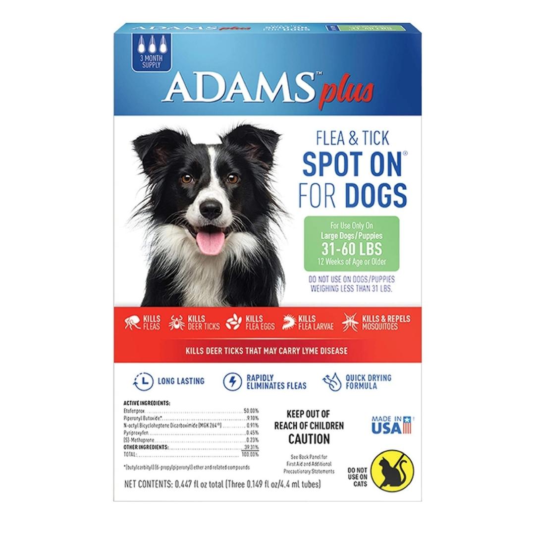 Adams Plus Flea & Tick Spot On for Dogs 31-60 lbs, 3-Month Supply