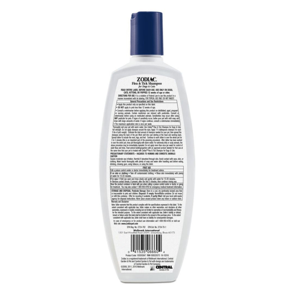 Zodiac Flea & Tick Shampoo for Dogs & Cats, 12 oz