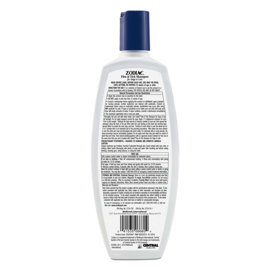 Zodiac Flea & Tick Shampoo for Dogs & Cats, 12 oz