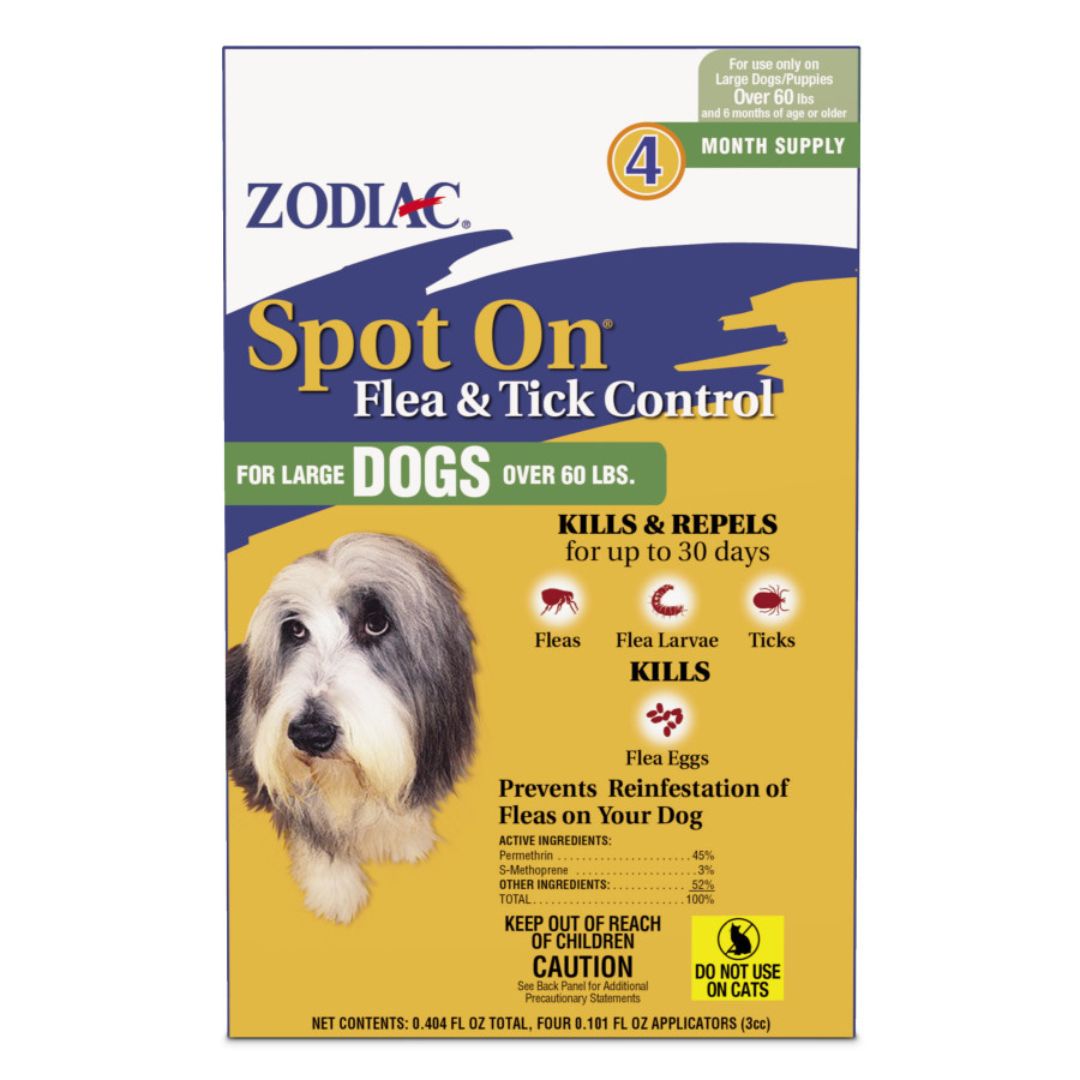 Zodiac Spot On Flea & Tick Control for Large Dogs Over 60 lbs, 4-Pack
