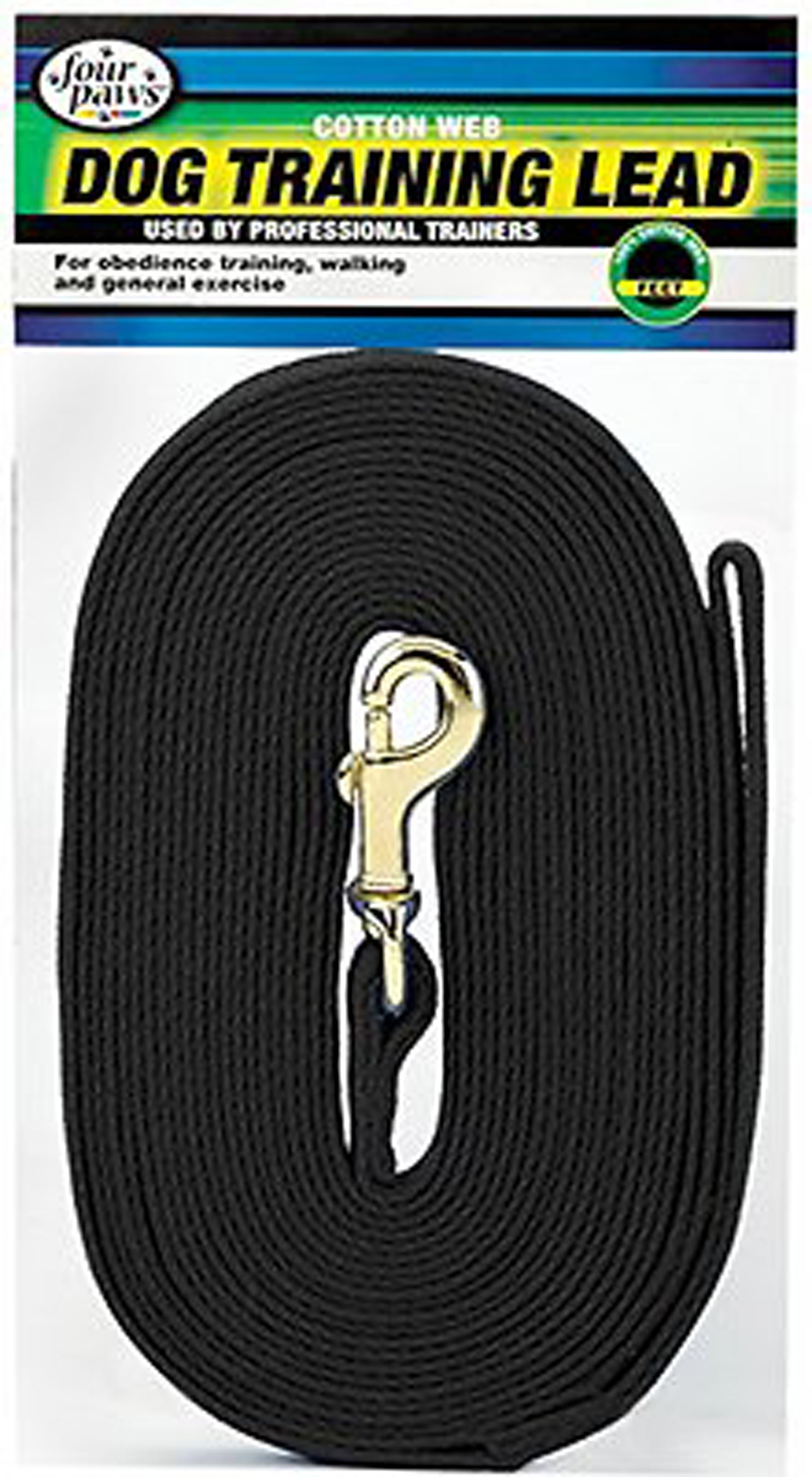 Four Paws Cotton Web Dog Lead Black, 1ea/30 Foot