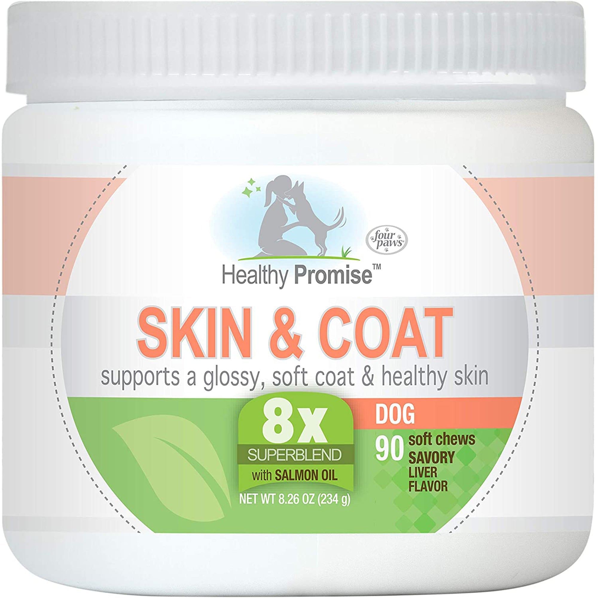 Four Paws Healthy Promise Dog Supplements for Skin and Coat Soft Chews Savory Liver, 1ea/8.26 oz 90 ct