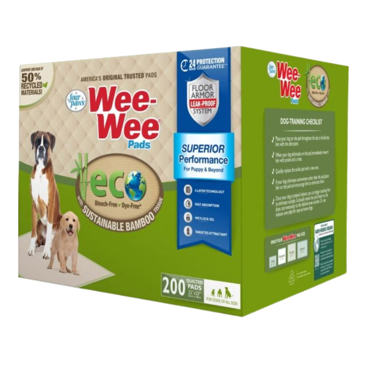 Four Paws  Wee-Wee Eco Pads With Bamboo  22 x 23 - 200 Count