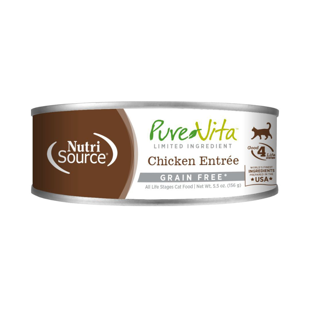 NutriSource PureVita LID Grain Free Canned Cat Food Chicken Entrée 5.5oz