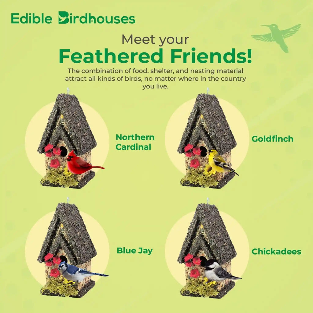 Handmade Edible Birdhouse - Dark Roof, Tall Birdhouse Covered in Bird Seeds