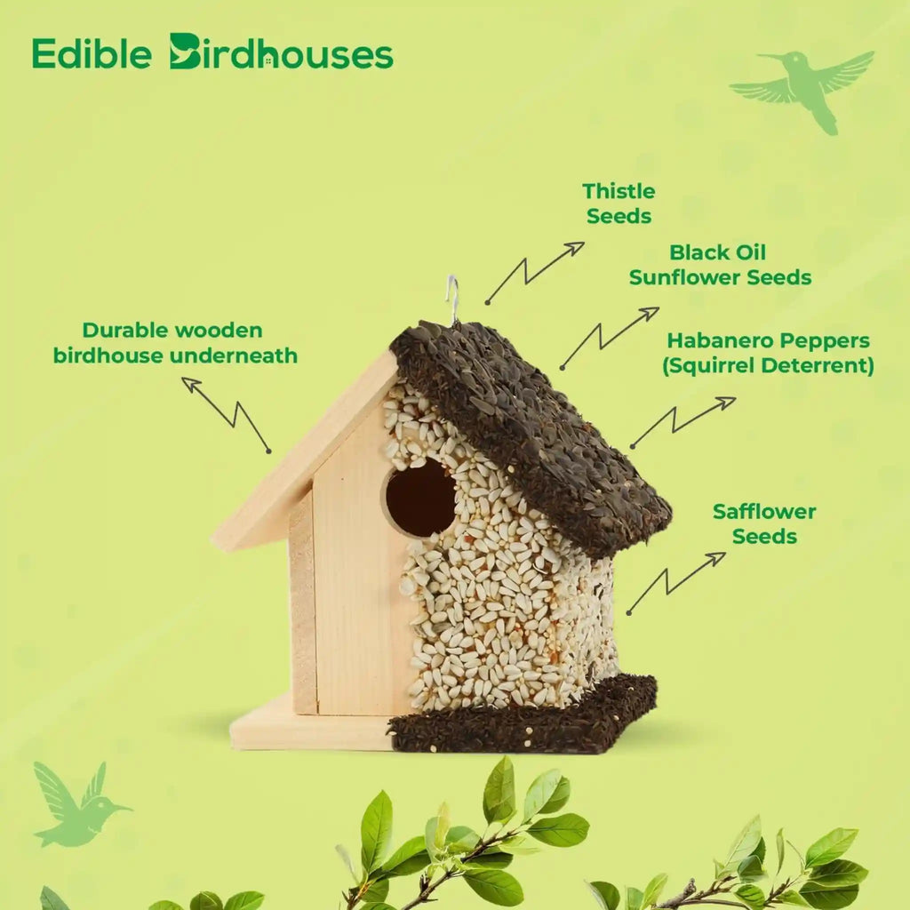 Handmade Edible Birdhouse - Light Roof, Short Birdhouse Covered in Bird Seeds
