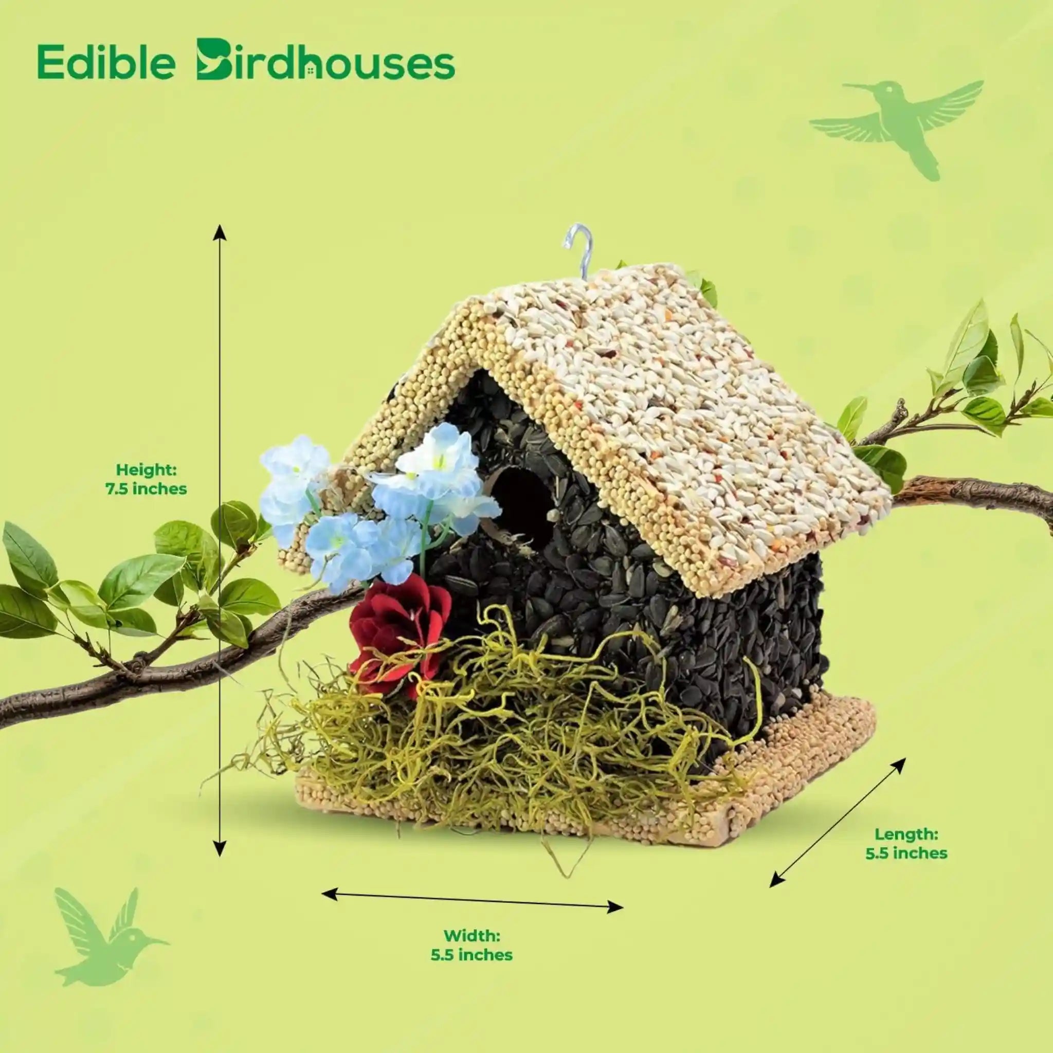 Handmade Edible Birdhouse - Light Roof, Short Birdhouse Covered in Bird Seeds