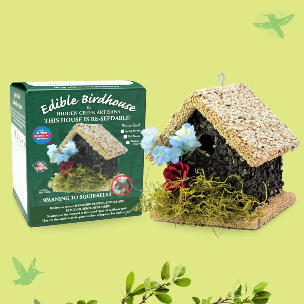 Handmade Edible Birdhouse - Light Roof, Short Birdhouse Covered in Bird Seeds