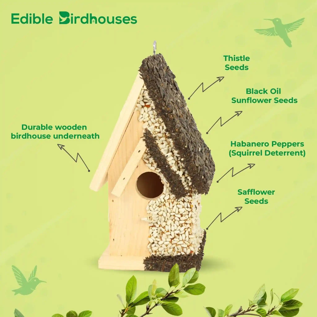 Handmade Edible Birdhouse - Light Roof, Tall Birdhouse Covered in Bird Seeds