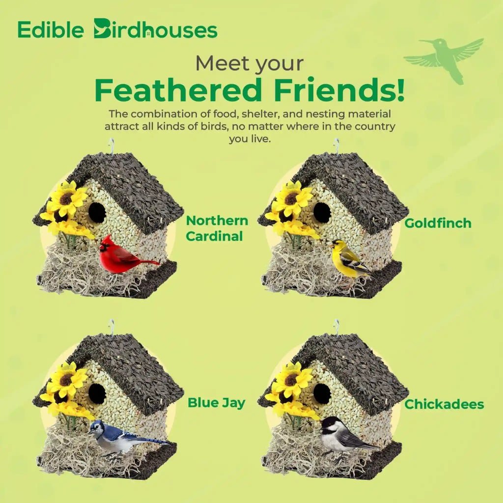 Handmade Edible Birdhouse - Dark Roof, Short Birdhouse Covered in Bird Seeds