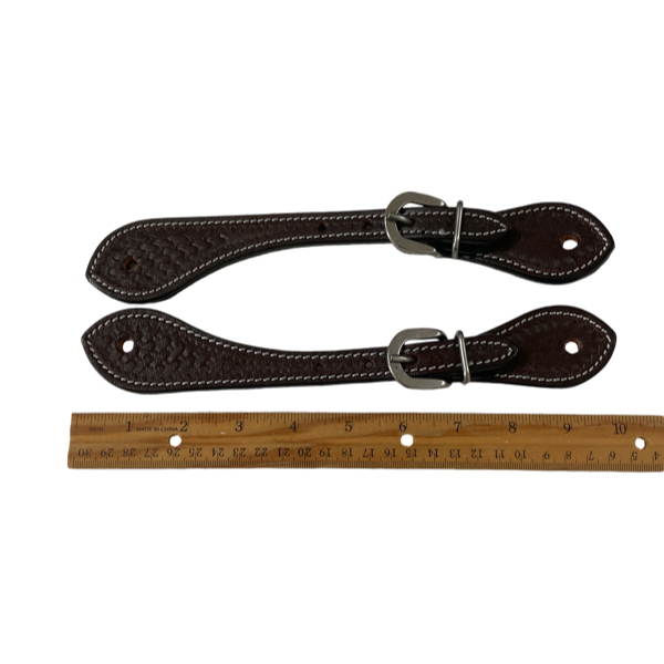 Spur Leather Straps with hand tooling Basket design #29168