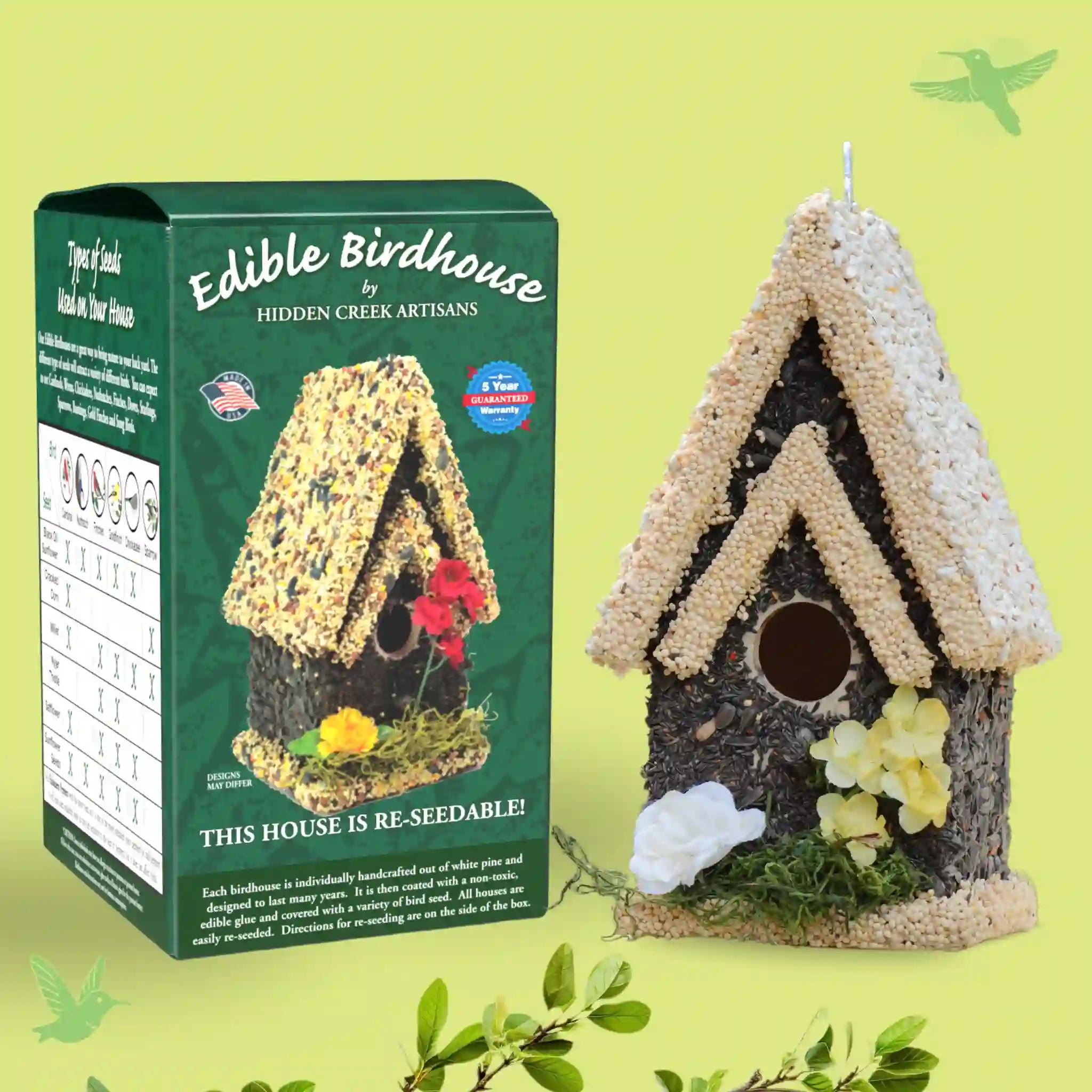 Handmade Edible Birdhouse - Light Roof, Tall Birdhouse Covered in Bird Seeds