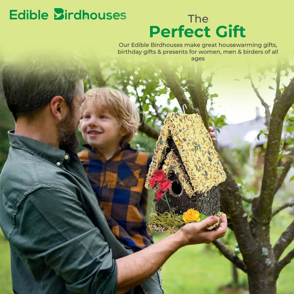 Handmade Edible Birdhouse - Light Roof, Tall Birdhouse Covered in Bird Seeds