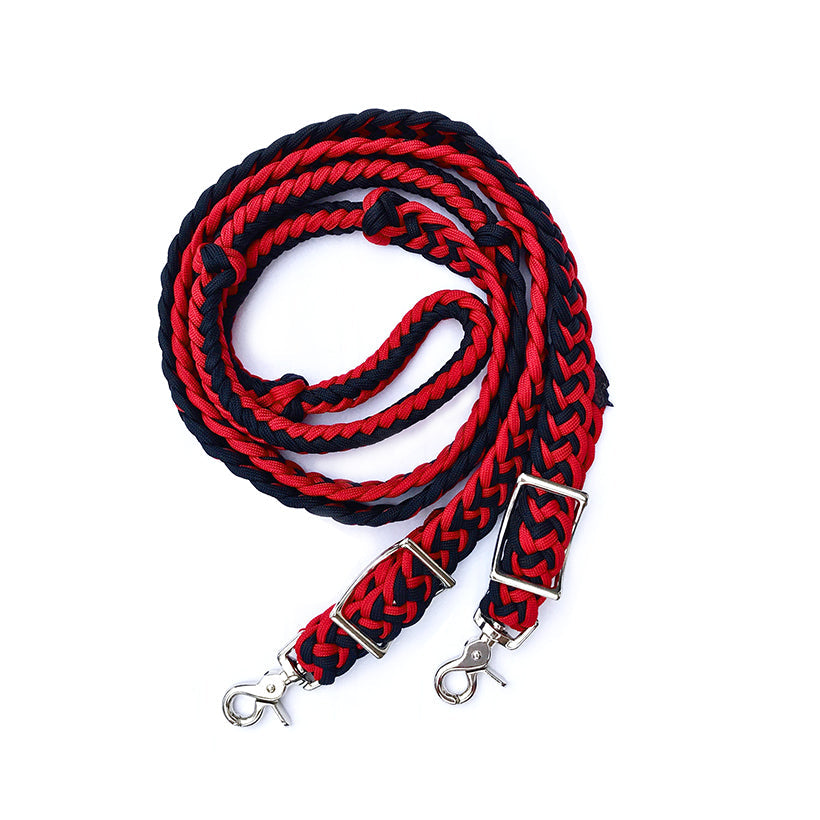 Braided Barrel / Roping Reins 8 Ft, 2 Nickel Plated Scissor Snaps, 2 Tone Colors