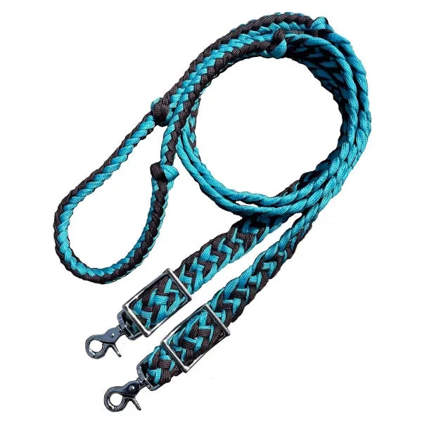 Braided Barrel / Roping Reins 8 Ft, 2 Nickel Plated Scissor Snaps, 2 Tone Colors