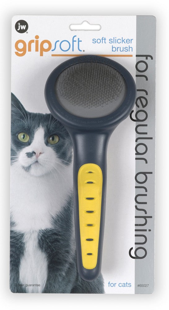 JW Pet GripSoft Cat Slicker Brush Gray/Yellow S