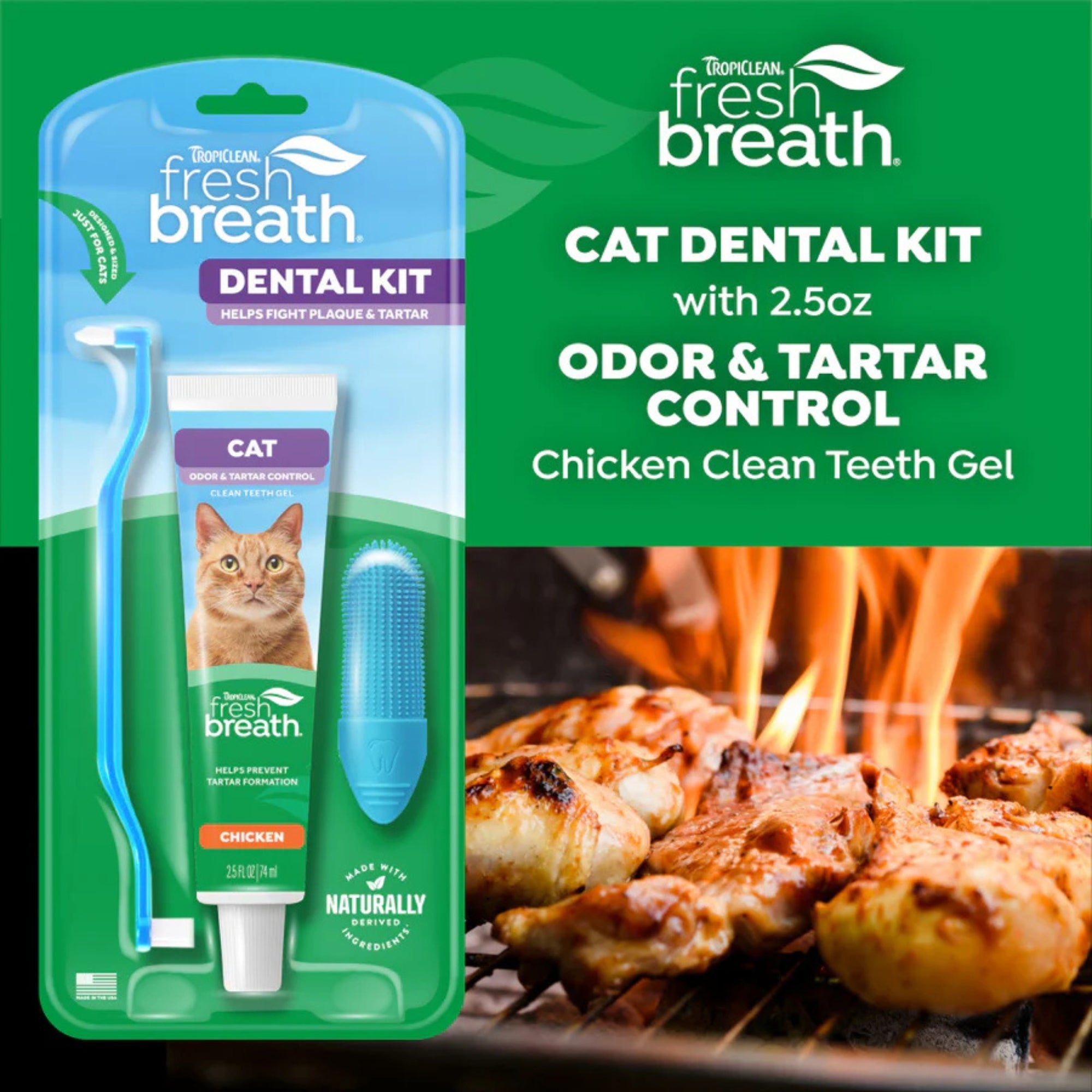 Fresh Breath By TropiClean Cat Odor & Tartar Control Dental Kit