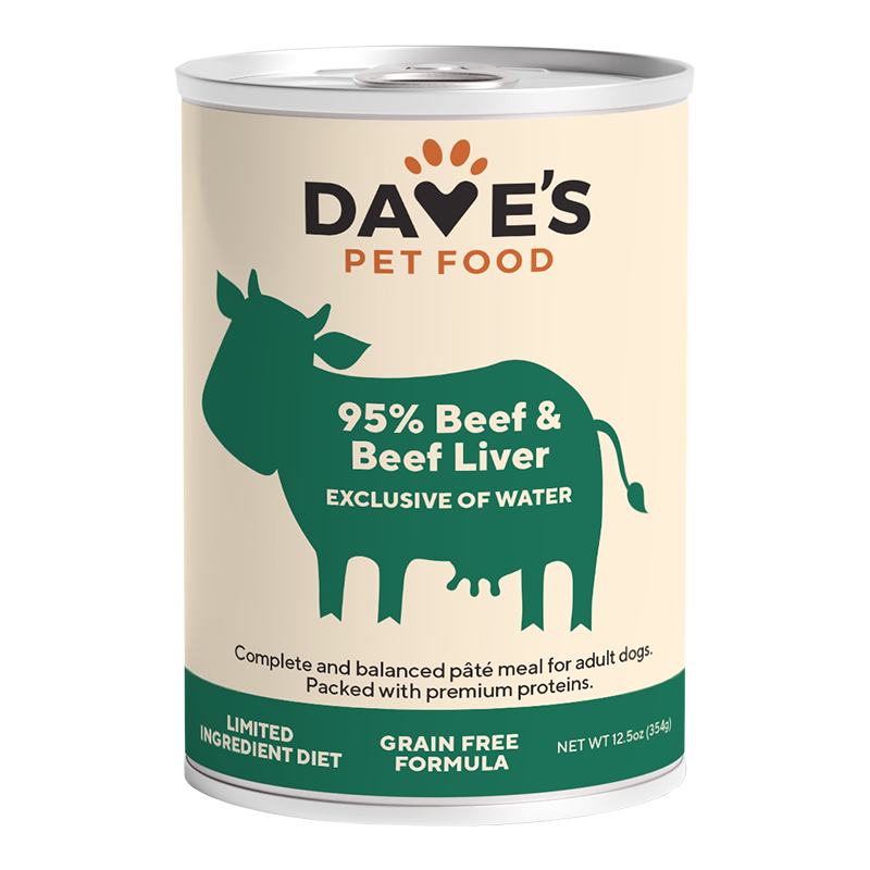 Dave's Pet Food Dog 95% Premium Meats Beef And Beef Liver 12.5oz. (Case of 12)