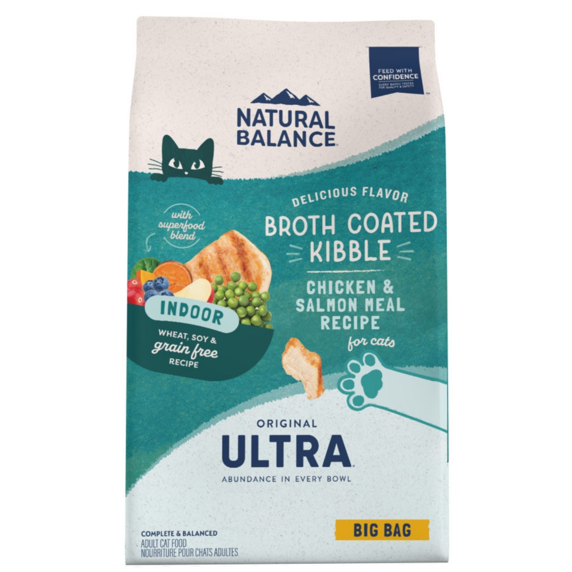 Natural Balance Pet Foods Original Ultra Broth Coated Indoor Grain Free Dry Cat Food Chicken & Salmon Meal, 1ea/15 lb