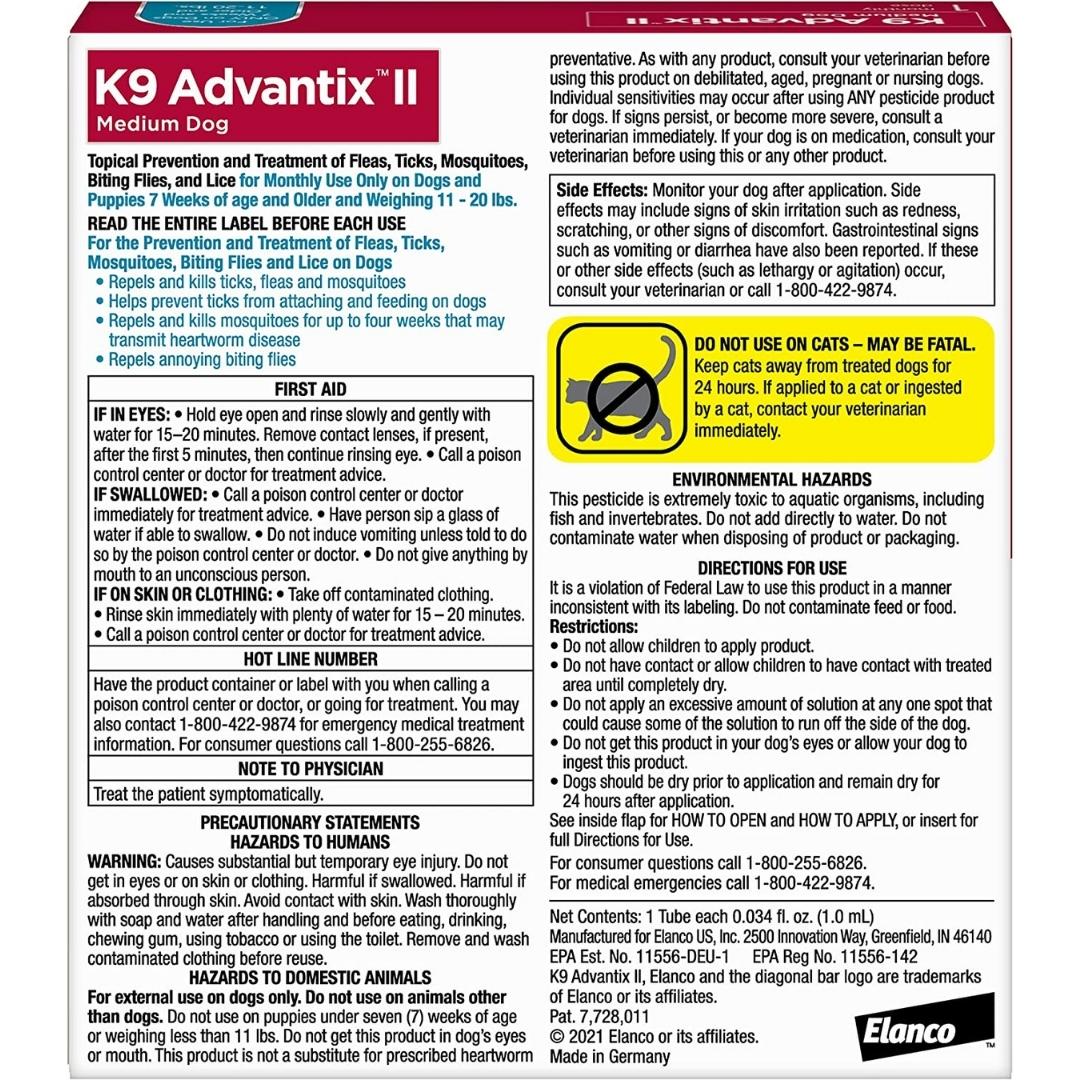 Advantage II Flea Treatment for Medium Dogs 11-20 lbs, Single Dose