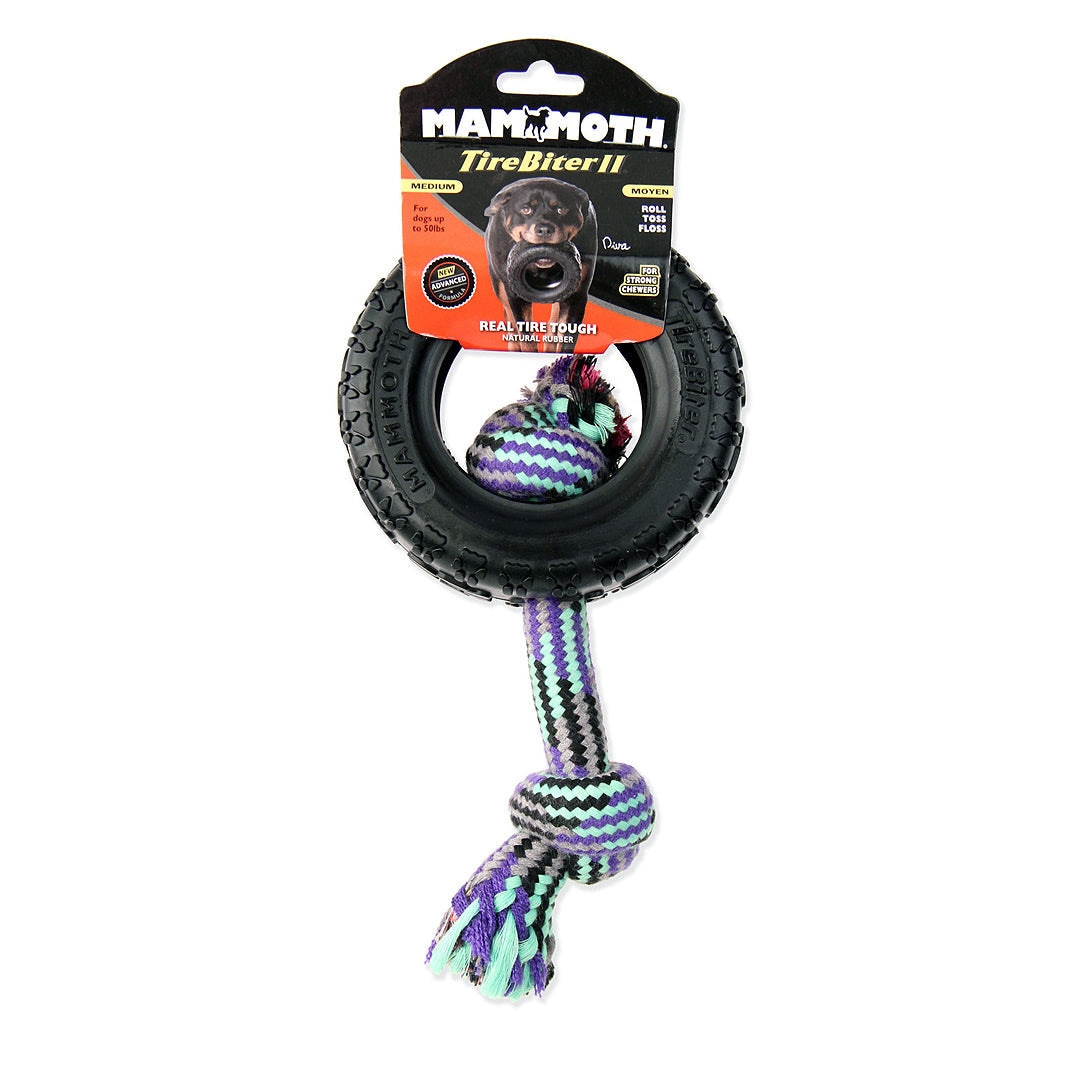Mammoth Pet Products TireBiter II with Rope Dog Toy Multi-Color 5 In