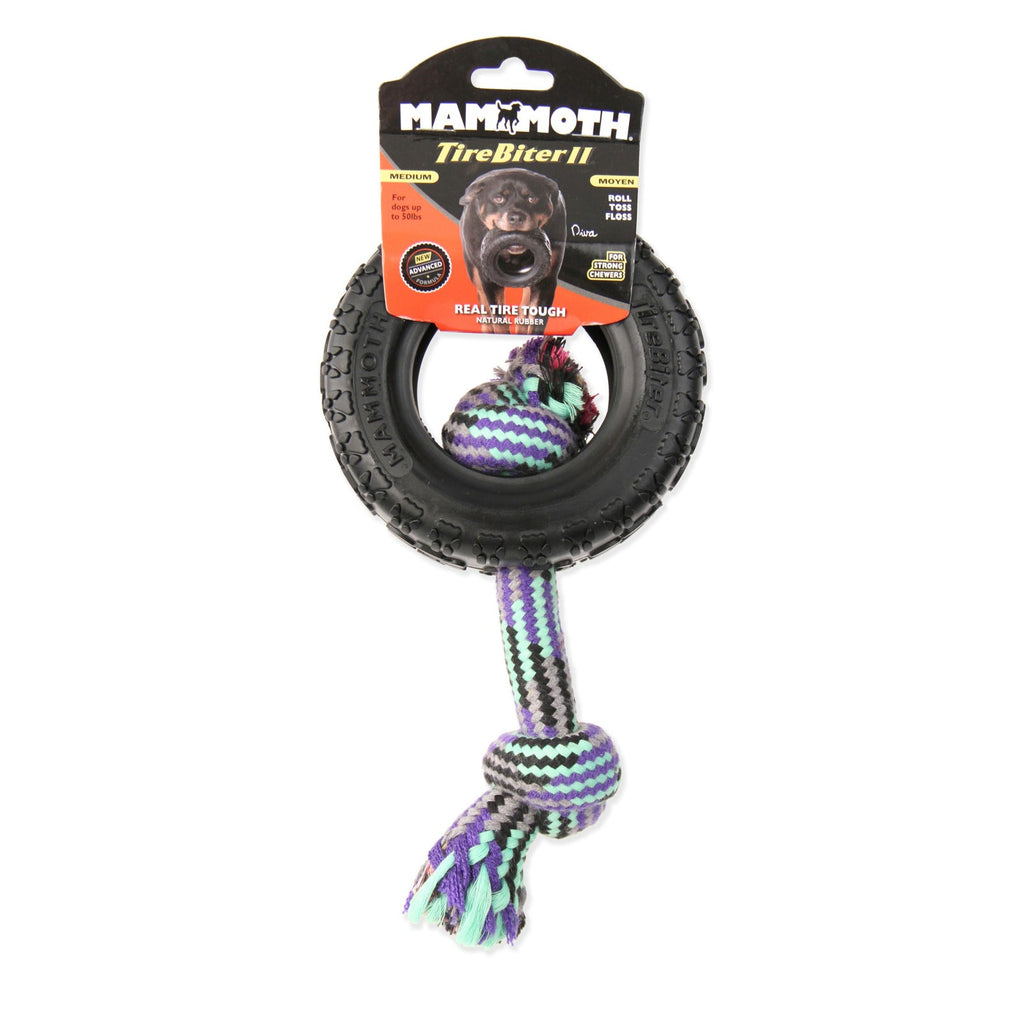 Mammoth Pet Products TireBiter II with Rope Dog Toy Multi-Color 5 In
