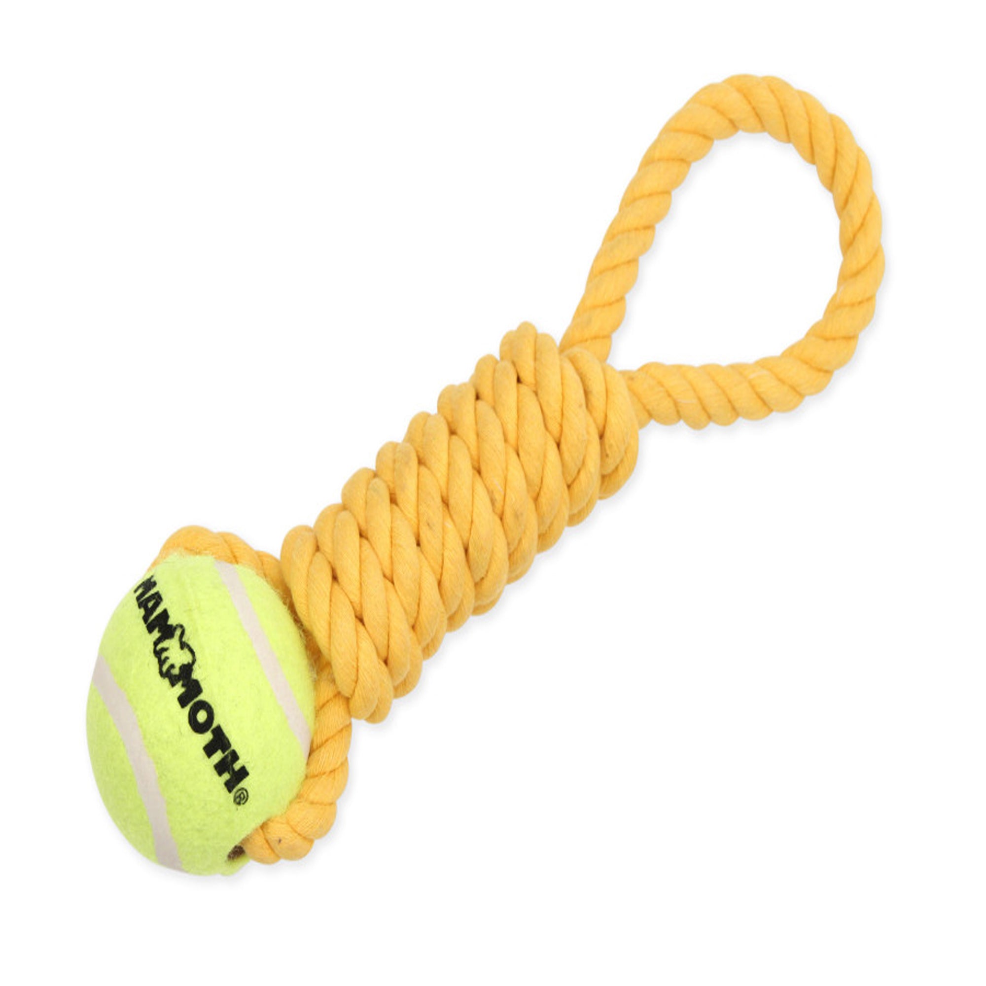 Mammoth Pet Products Twister Pull Tug w/Ball Dog Toy Yellow Md, 12 in