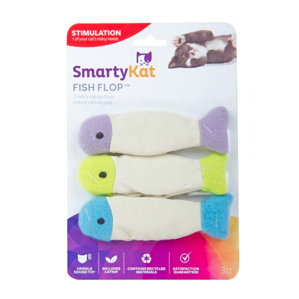 SmartyKat Fish Flop Crinkle Plush Catnip Toy Multi-Color, 3-Pack