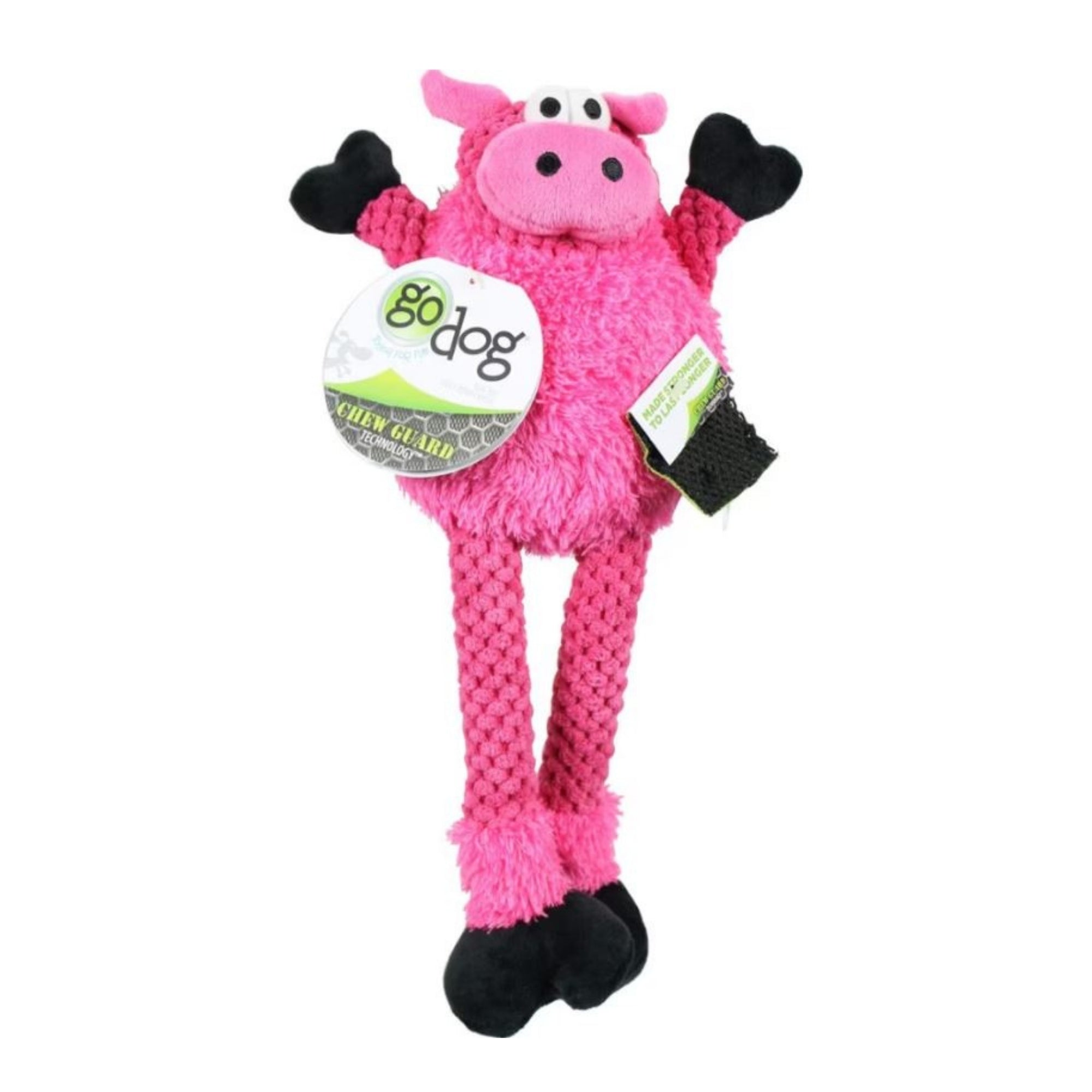 goDog Checkers Skinny Pig Dog Toy Pink Small