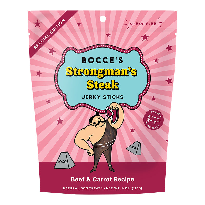 Bocce's Bakery Dog Jerky Sticks Strongman's Steak 4oz