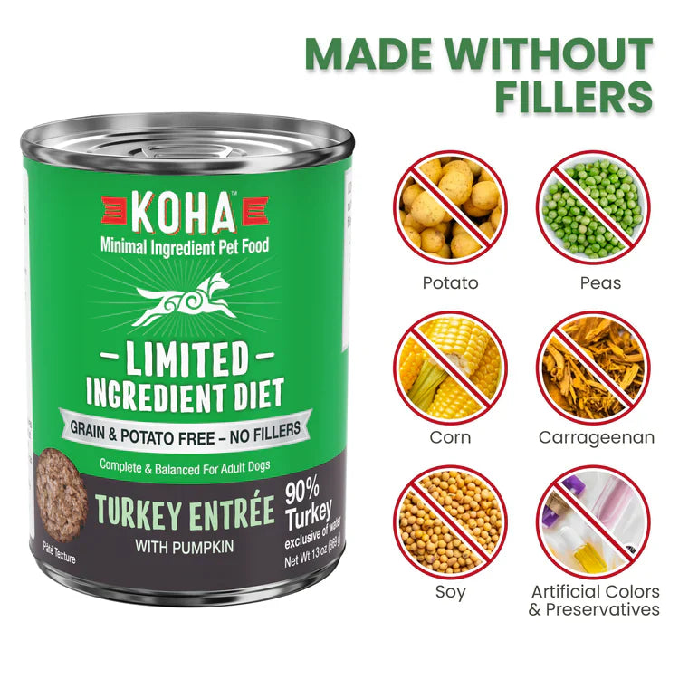 Koha Limited Ingredient 90% Turkey Wet Dog Food, 13 oz (Case of 12)