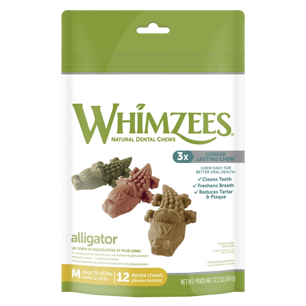 Whimzees Alligator Dental Chews, Medium, 12.7 oz Bag