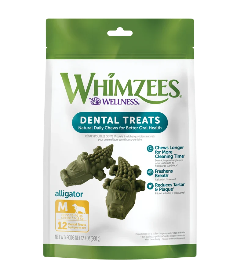 Whimzees Alligator Dental Chews, Medium, 12.7 oz Bag