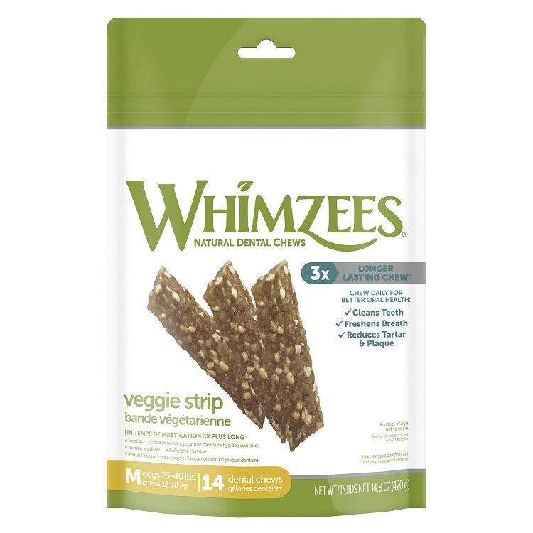 Whimzees Veggie Strip Dental Chews, Medium, 14.8 oz Bag