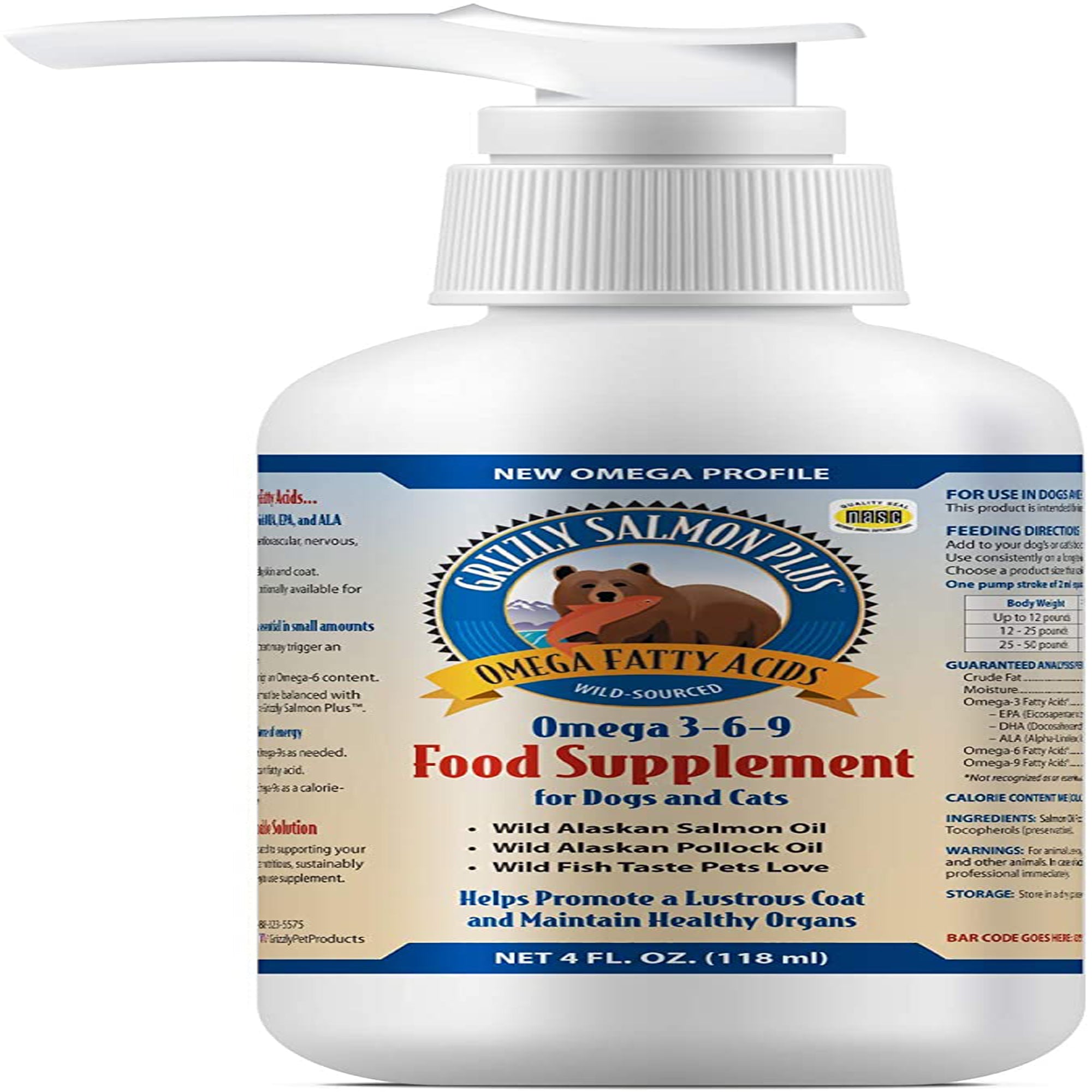 Grizzly Salmon Oil Plus for Dogs & Cats, 4 oz