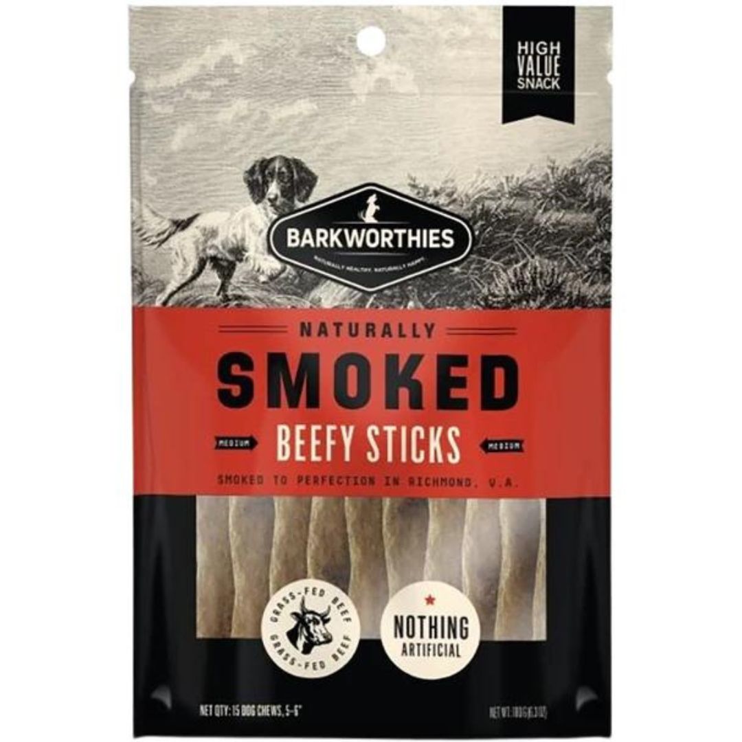 Barkworthies Smoked Beefy Sticks Dog Treats, 15 Count